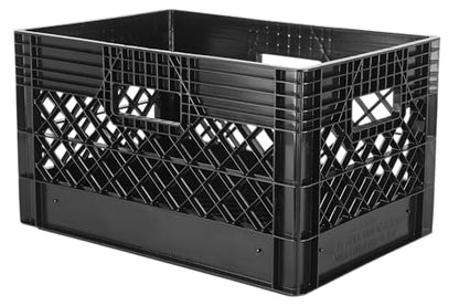Hudson Exchange 19 x 13 x 11" (24 Quart, 3 Pack) Mesh Commercial Grade Milk Crate Handled Storage Container Tote, Black