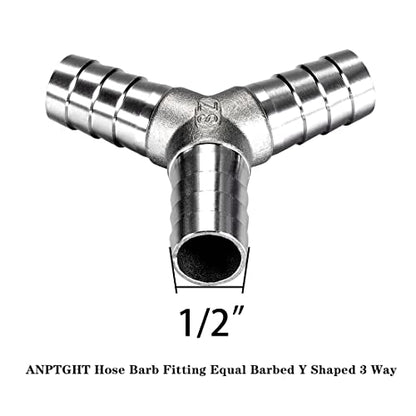 1/2" Hose Barb Fitting Equal Barbed Y Shaped 3 Way Wye Stainless Steel Tubing Joint Splicer Mender Adapter Union for Oxygen Tubing Pipe Household Fuel Gas Liquid Air with 3pcs Hose Clamps - size: 1/2 Inch, style: 1 Pcs