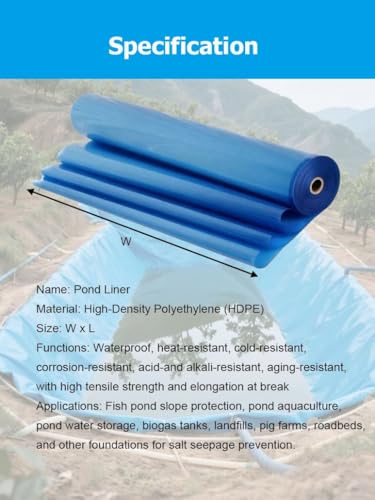 Durable 0.3MM Blue PVC Pond Liner for Fish & Plants - Preformed Mat Underlayment for Outdoor Koi Ponds, Waterfalls, Streams & Garden Fountains (1x5m/3.3x16.4') - size: 1x5m/3.3x16.4'