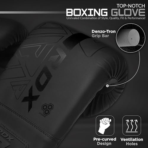 RDX Bag Gloves Boxing Punching Mitts, Maya Hide Leather, Padding, Ventilated Palm, MMA Heavy Punch Training, Muay Thai Kickboxing Focus Pads Double End Speed Ball Workout, Adult Men Women - color: Black