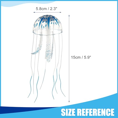 Fish Tank Jellyfish Decoration, Silicone Fluorescent Jellyfish Glow Ornaments for Aquarium, 2.3x5.9inch(Blue)