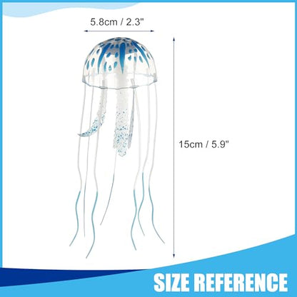 Fish Tank Jellyfish Decoration, Silicone Fluorescent Jellyfish Glow Ornaments for Aquarium, 2.3x5.9inch(Blue)