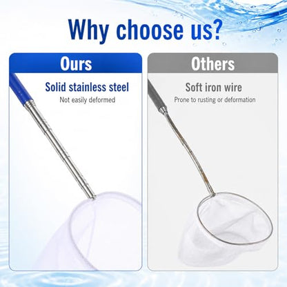 Aquarium Fish Net, Aquarium Shrimp Net 4 Inch Small Fish Tank Shrimp Net with 8.6" to 39" Long Extendable Stainless Steel Handle Round Fine Mesh Aquarium Debris Cleaning Tools