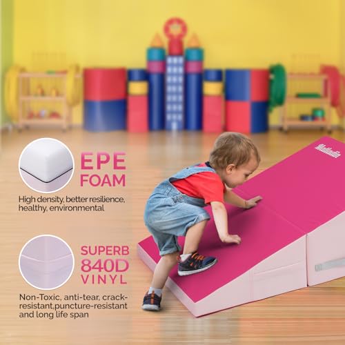 Matladin Incline Gymnastics Wedge Mat, Folding Gymnastics Mat for Kids Girls Home Training Exercise - color: Rose red, size: 32.7 in x 23.6in