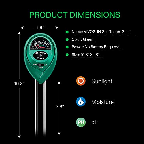 VIVOSUN Digital Heat Mat Thermostat Temperature Controller, and Soil Tester, 3-in-1 Plant Moisture Meter Light and PH Tester for Home, Garden, Lawn, Farm, Indoor and Outdoor Use, Promote Plants Health