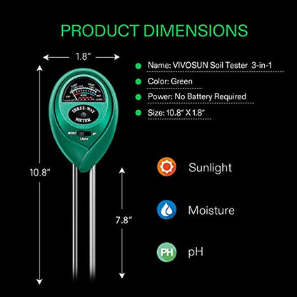 VIVOSUN Digital Heat Mat Thermostat Temperature Controller, and Soil Tester, 3-in-1 Plant Moisture Meter Light and PH Tester for Home, Garden, Lawn, Farm, Indoor and Outdoor Use, Promote Plants Health
