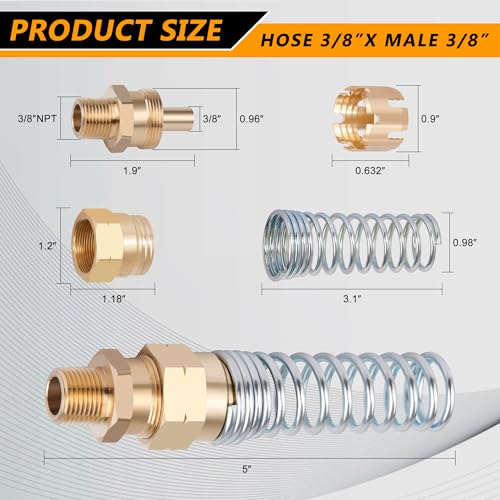 Brass DOT Air Brake Hose End Fitting, Dazakoot 3/8” Hose x 3/8” Male Connector with Spring Guard, 2 Pack Air Brake Hoses Fitting with 2 Pack Fitting Sleeve Tube - size: 3/8" Hose X 3/8" Male, style: 4PCS KIT