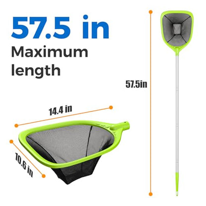 Swimming Pool Skimmer Net 57 inches, Leaf Rake Net with 4 Section Telescopic Aluminum Pole for Fast Cleaning Ponds, Hot Tub, and Spas, Pool Cleaner Supplies and Accessories