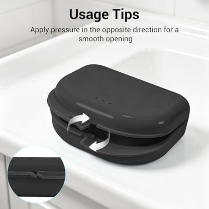 Annhua Orthodontic Mouthguard Case Dental Retainer Case with Vent Holes, Denture Retainer Box Aligner Container Slim for Household|Office|Travel - Easy to Use - Black - color: black