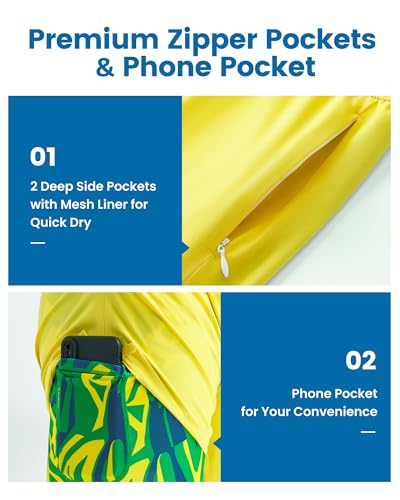 maamgic Mens Swim Trunks with Compression Liner 5 Inch, Quick Dry Bathing Suit with Zipper Pockets, No-Chafing Swim Shorts - color: Brazilian Yellow, size: Small