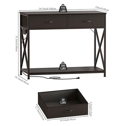 40-50 Gallon Fish Tank Stand，Aquarium Holder with Power Outlet and 2 Drawers，Heavy Duty Breeder Turtle Terrarium Stand Suitable for Turtle Tank, Reptile Terrarium, for Home Office (Black)