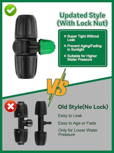 Kalolary 20PCS Locked Barbed Tee Connectors, 5/16" to 1/4" Drip Irrigation Fittings Kit 8/12mm to 4/7mm Tube Lock Female Connector 3-Way Barbed Lock Irrigation Parts for Watering System (Black Green)