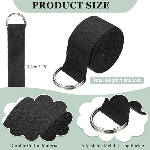 Yoga Strap for Stretching, Athletic Stretch Band with Adjustable Metal D Ring Buckle Yoga Bands - color: Black, size: 5.9ft