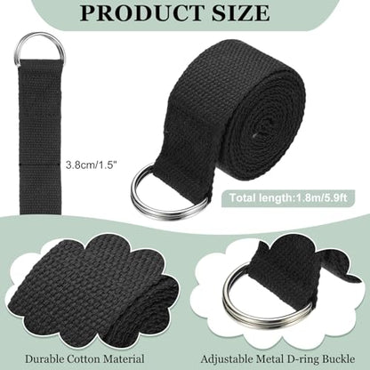 Yoga Strap for Stretching, Athletic Stretch Band with Adjustable Metal D Ring Buckle Yoga Bands - color: Black, size: 5.9ft