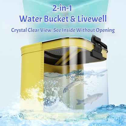 Foldable Fishing Bucket, Easy Water Hauling and Live Fish Bait, Portable Fishing Container for Camping, Fishing, Outdoors, 2 Gal