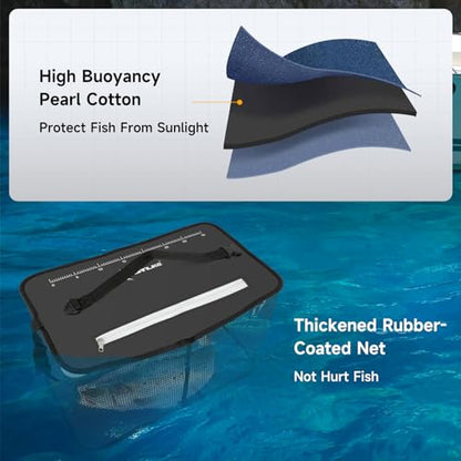 SANLIKE Floating Fishing Basket Collapsible Fishing Net Cage, Rubber Coated Net Fish Basket for Live Caught Fish Minnows Bait Bucket Minnow Trap, 24L/40L/59L，Black/Grey - color: L-59L-Black