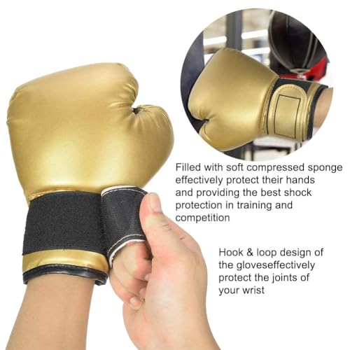 HERCHR Boxing Gloves, PU Leather Taekwondo Gloves Professional Fighting Children Boxing Training Gloves Thickened Punching Sparring Training Mitts for Kids - color: gold