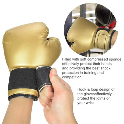 HERCHR Boxing Gloves, PU Leather Taekwondo Gloves Professional Fighting Children Boxing Training Gloves Thickened Punching Sparring Training Mitts for Kids - color: gold