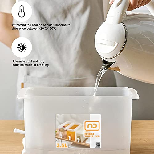 NDBOX Slim Fridge Jug 0.92Gal or 3.5L with Faucet for Water, Iced Tea, Fruit Juice, Softdrinks, Milk, Beverages Dispenser - Hot or Cold Drinks for Parties - Spacesaver Container (White Jug 1pc)