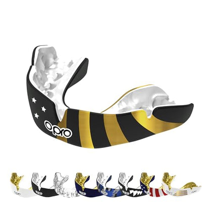 OPRO Instant Custom-Fit Mouthguard – Dentist Level Gum Shield Adult and Kids – OPRO Mouth Guard Boxing and MMA, Self-Fit Gum Shield Rugby – Maximum Protection with Dental Warranty (USA Gold) - color: Usa Gold, size: Adult (10+)