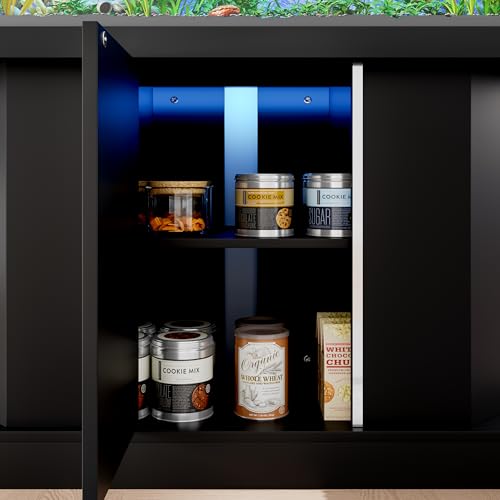 55-75 Gallon Fish Tank Stand with Power Outlet, 880LBS Modern Fluted Aquarium Stand with Storage Cabinet, Heavy Duty Reptile Turtle Tank, Black