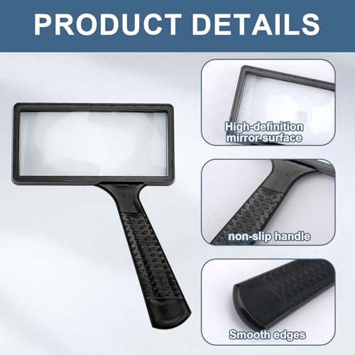 10X Magnifying Glass Rectangle Reading Magnifier, Handheld Magnifying, Large Horizontal Viewing Area, Glasses Scratch Resistant Glass Lens for Observation Hobbies Nature Exploration Repair
