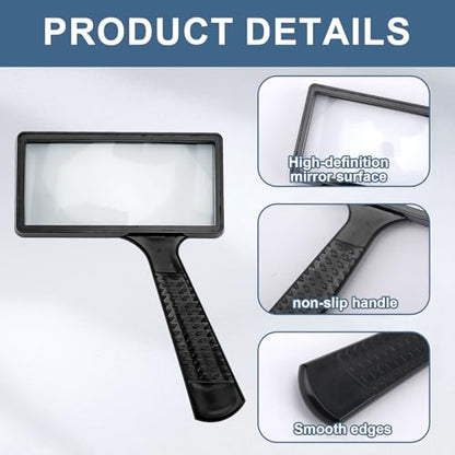 10X Magnifying Glass Rectangle Reading Magnifier, Handheld Magnifying, Large Horizontal Viewing Area, Glasses Scratch Resistant Glass Lens for Observation Hobbies Nature Exploration Repair