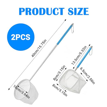 2 Pcs Fish Tank Net, Small Fish Net Aquarium, Fish Net for Fish Tank, Fine Mesh Small Aquarium Net with Extendable Long Handle for Shrimp & Bettas Aquarium Accessories (Square and Round)