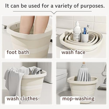 Folding Bucket, Water Bucket, 5L, 10L, Thick, Multi-Functional, Convenient, Foot Bath, Square, Stylish, Camping, Laundry, car wash, Foot Bath, Fishing (Grey-5L)