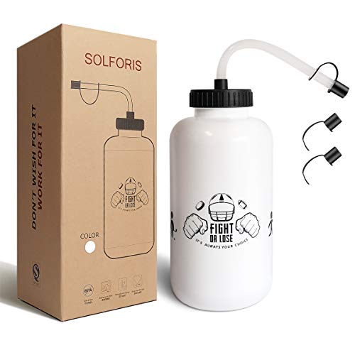 Hockey Water Bottles with Long Straw, Fit for Football Lacrosse Gym Sport, Plastic Squeezable Leakproof BPA Free, No Strange Smell, Easy to Clean, 1 Liter 32 oz (3 Straw Caps) (white) - color: white