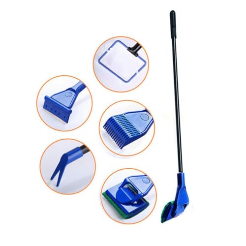Happyyami Five One Fish Tank Cleaning Kit Handle Detachable Brushes Safe for Essential Aquarium Maintenance Tools in