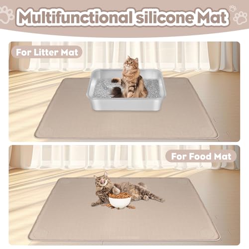 Cat Litter Mat, Extra Large 40" x 28" Silicone Mat Litter Trapping Mat for Scatter Control, Soft on Kitty Paws, Easy to Clean (Khaki) - color: Khaki