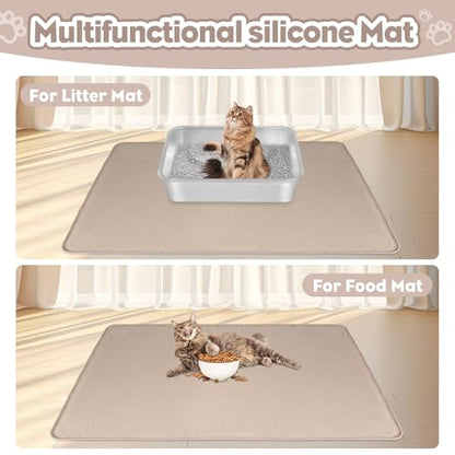 Cat Litter Mat, Extra Large 40" x 28" Silicone Mat Litter Trapping Mat for Scatter Control, Soft on Kitty Paws, Easy to Clean (Khaki) - color: Khaki