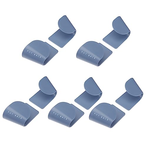 Alipis 5 Pair Blue Abs Frosted Kitchen Lid Holder Seamless Adhesive Pot Lid Storage Rack with Hook and Stand Function Non Deformable Multifunctional Organizer for Pots Trays and Kitchen