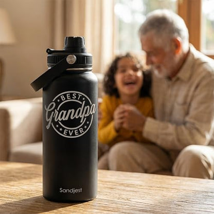 Grandpa Gift from Kids, Insulated Stainless Steel Water Bottle 32oz, Best Grandpa Ever, Vacuum Chug Lid Travel Tumbler for Men Granddad Papa, Gift for Birthday Christmas Fathers Day - color: Grandpa 1