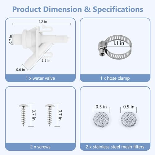 Funmit RV Toilet Water Valve Kit Replaces 385311641 Compatible with Dometic Pedal flush Toilets 300 310 320 | Prevent leakage | Increased Freeze Resistance, 1 Set, Includes Hose Clamp and Fasteners