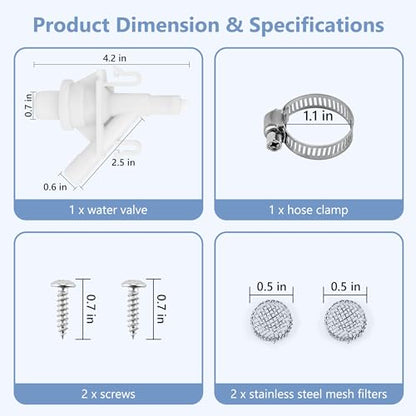 Funmit RV Toilet Water Valve Kit Replaces 385311641 Compatible with Dometic Pedal flush Toilets 300 310 320 | Prevent leakage | Increased Freeze Resistance, 1 Set, Includes Hose Clamp and Fasteners
