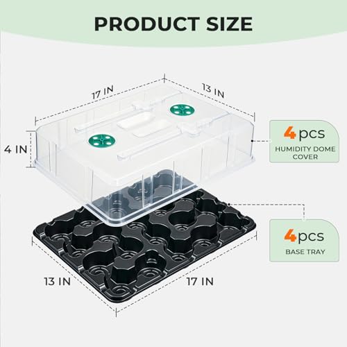 3 Inch Seed Starting Trays with Humidity Domes for Plants, 4 Pack 20-Cell Seedling Starter Trays, Plant Starter Germination Trays for Pots Seedlings for Indoor,3" Opening Compatible Pots - size: 3 Inch, style: 4 Pack Seed Starter Tray+Humidity Dome