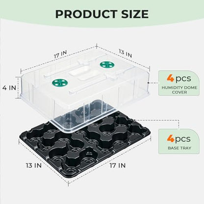 3 Inch Seed Starting Trays with Humidity Domes for Plants, 4 Pack 20-Cell Seedling Starter Trays, Plant Starter Germination Trays for Pots Seedlings for Indoor,3" Opening Compatible Pots - size: 3 Inch, style: 4 Pack Seed Starter Tray+Humidity Dome