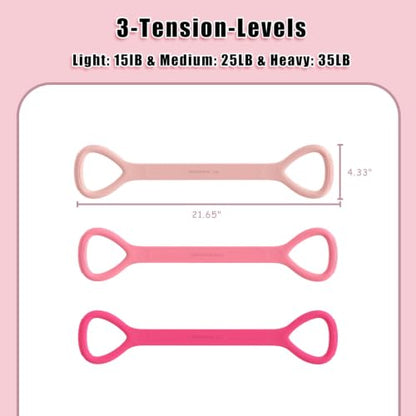 Figure 8 Resistance Bands with Handles,Silicone Exercise Band Set | Upgraded 8-Shaped Stretch Bands for Women Home Working Out Arms Back Legs Pilates Yoga Physical Therapy Multi Packs - color: Extended Version: 3Pcs 15Lb & 25Lb & 35Lb
