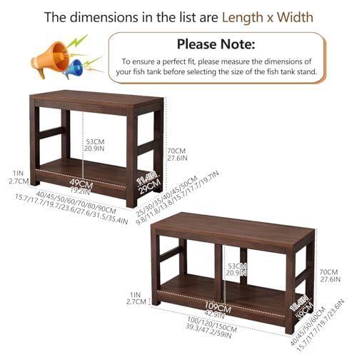 Double Layered Solid Wood Fish Tank Stand, Thickened Countertop 1.5cm, High Load-Bearing Capacity, Suitable for Placing Fish Tanks and Crawler Racks(50x30cm/19.7x11.8in)