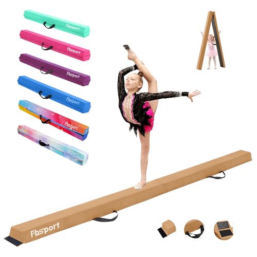 FBSPORT 8ft/9ft/9.5ft Balance Beam Folding Gymnastics Beam Foam Balance Floor Beam Equipment for Kids Adults, Suede Cover Anti Slip Base with Carry Bag for Home School Gym Training - color: Brown, size: 8ft*6in*2.5in(240*15*6cm)