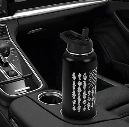 Fishing Water Bottle with Straws Fish Insulated Water Bottle Gifts for Men Dad Papa Husband Fisherman Fathers Day,Anniversary,Christmas,Birthday Travel Thermal Double Walled Vacuum Cup-32 oz - color: black fishing