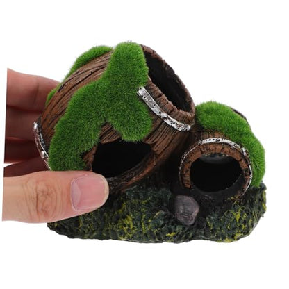 Fish Tank Decorations Small Resin Barrel Aquarium Ornaments Underwater Hideout for Betta Fish Turtle Tank Stump Easy to Clean Landscape Accessory