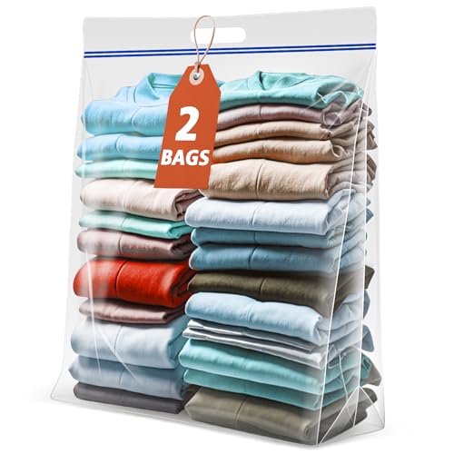 Jumbo Heavy Duty Plastic Storage Extra Large Bags, 25 Gallon 3.5 Mil Thick Clear Zipper Bags with Handles for Home, Travel and Moving 35" x 24", 2 packs
