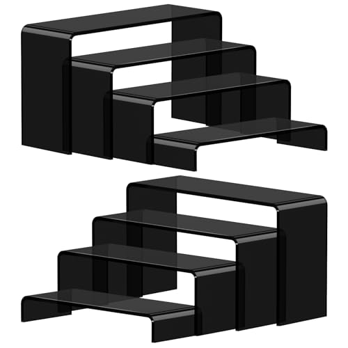 Acrylic Display Risers, 2 Set(7.8" L~8.2" L~8.6" L~9”L) Display Shelf for Figure, Collectibles, Cupcake, Black Acrylic Stands for Dessert, Jewelry, Candy Showcase, 4 Tier Action Figure Stand - color: Black, size: 8 Pcs