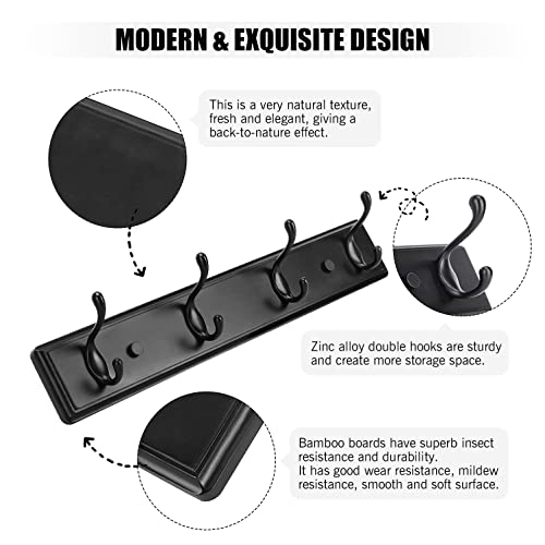 Badiano Heavy Duty Wooden Coat Rack, Wall-Mounted Organizer, 19 Inch, Black - color: Black, size: 4 Hooks