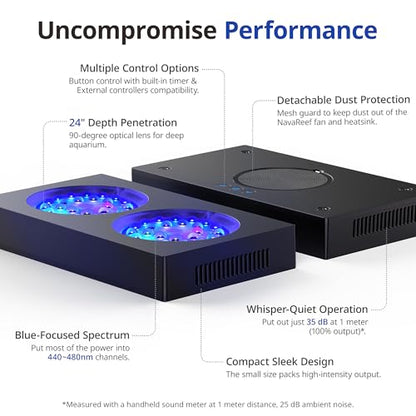 NICREW NavaReef 135 Reef LED Light, 135W Reef Aquarium Lighting for LPS/SPS Corals and Saltwater Fish Tanks, Built-in Timer, Blue Focused Spectrum - size: NavaReef 135
