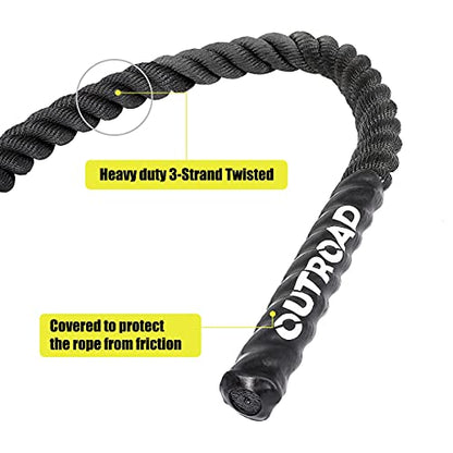 Max4out Battle Ropes 1.5 inch 30 ft - Polyester Workout Rope Heavy for Home Body Workouts Building Muscle, Black