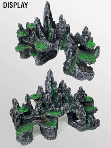 Large Fish Tank Decoration - Mountain View Aquarium Ornament Accessories with Tree House,Caves,Hideout,Hideaway,for 40 Gallon Fish Tank, Artificial Rock aquascaping Fish Tank Décor